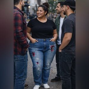 Lane Bryant Size 22 Distressed Blue Jeans with Plaid Accents